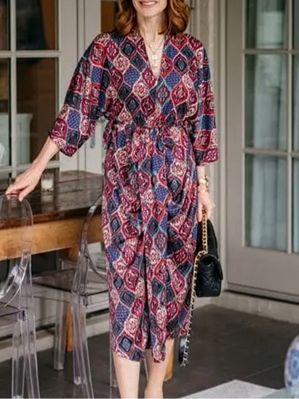 SOLD. By Anthropologie Miska Tie Waist Kimono Plum Medallion Print Mid